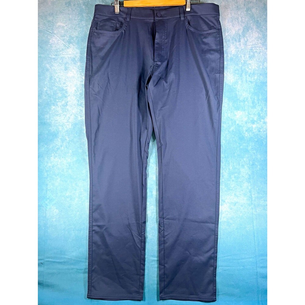 Greg Norman Men's Golf Pants 38x32 Blue Stretch Flat Front Straight Leg